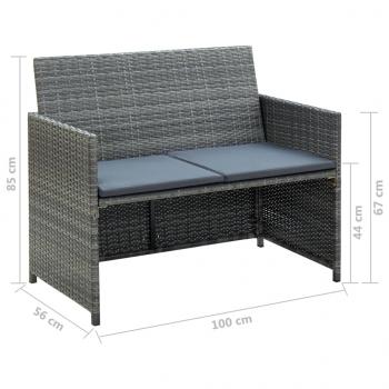 2-Sitzer-Gartensofa mit Polstern Grau Poly Rattan