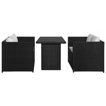 3-tlg. Garten-Lounge-Set mit Auflagen Poly Rattan Schwarz