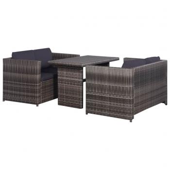 ARDEBO.de - 3-tlg. Bistro-Set mit Auflagen Poly Rattan Grau