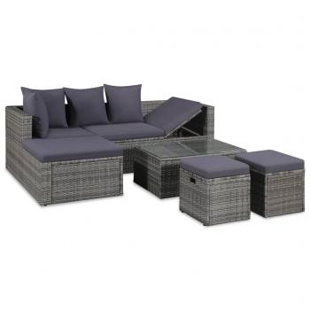 ARDEBO.de - 4-tlg. Garten-Lounge-Set mit Auflagen Poly Rattan Grau