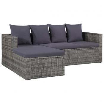 4-tlg. Garten-Lounge-Set mit Auflagen Poly Rattan Grau