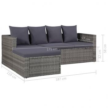 4-tlg. Garten-Lounge-Set mit Auflagen Poly Rattan Grau