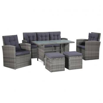 ARDEBO.de - 6-tlg. Garten-Lounge-Set mit Auflagen Poly Rattan Grau