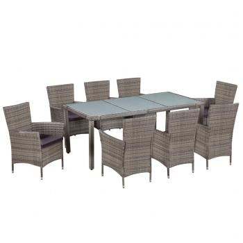 ARDEBO.de - 9-tlg. Garten-Essgruppe mit Auflagen Poly Rattan Grau 