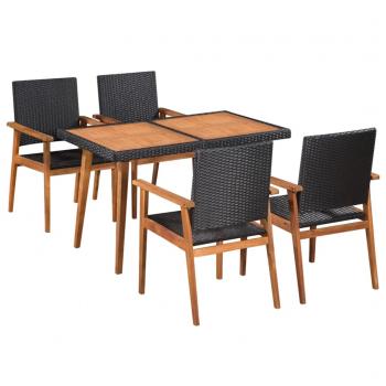 ARDEBO.de - 5-tlg. Garten-Essgruppe Poly Rattan Schwarz und Braun