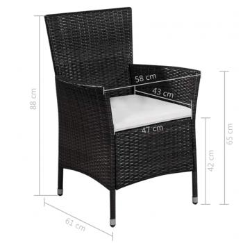 Gartenstuhl und Hocker mit Polstern Poly Rattan Schwarz