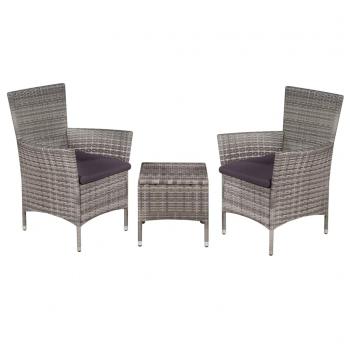 ARDEBO.de - 3-tlg. Bistro-Set Poly Rattan Grau