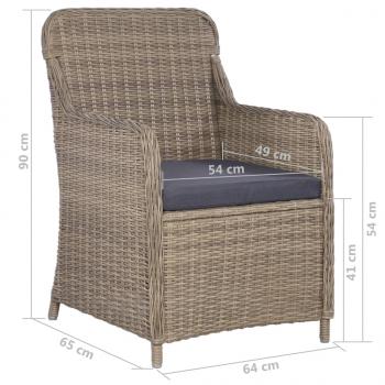 3-tlg. Bistro-Set mit Kissen Poly Rattan Braun