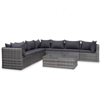 ARDEBO.de - 8-tlg. Garten-Lounge-Set mit Auflagen Poly Rattan Grau