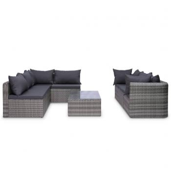 8-tlg. Garten-Lounge-Set mit Auflagen Poly Rattan Grau