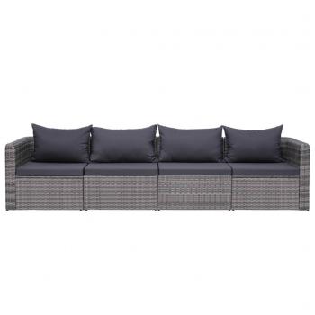 4-tlg. Garten-Sofagarnitur mit Kissen Grau Poly Rattan