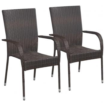 ARDEBO.de - Stapelbare Gartenstühle 2 Stk. Poly Rattan Braun