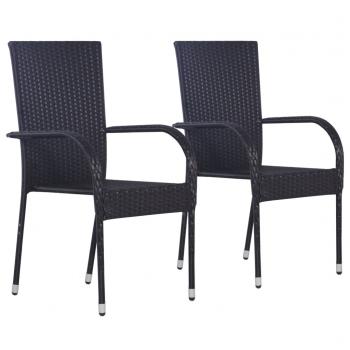 ARDEBO.de - Stapelbare Gartenstühle 2 Stk. Poly Rattan Schwarz