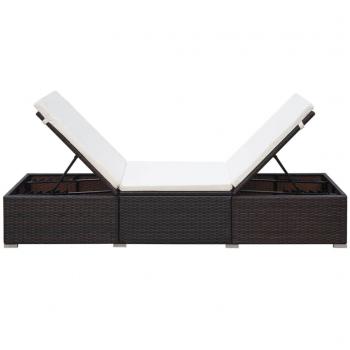 Sonnenliege mit Auflage Poly Rattan Braun