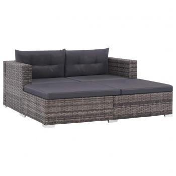 ARDEBO.de - 3-tlg. Garten-Lounge-Set mit Auflagen Poly Rattan Grau