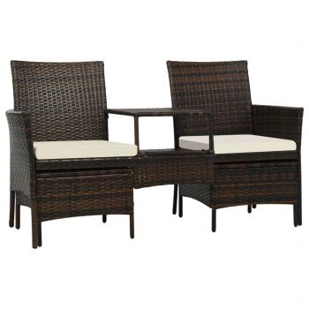 2-Sitzer-Gartensofa mit Tisch & Hocker Poly Rattan Braun