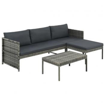 ARDEBO.de - 3-tlg. Garten-Lounge-Set mit Auflagen Poly Rattan Grau