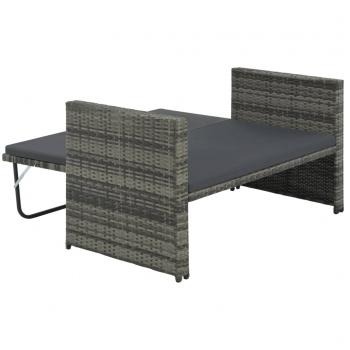 2-tlg. Garten-Lounge-Set mit Auflagen Poly Rattan Grau