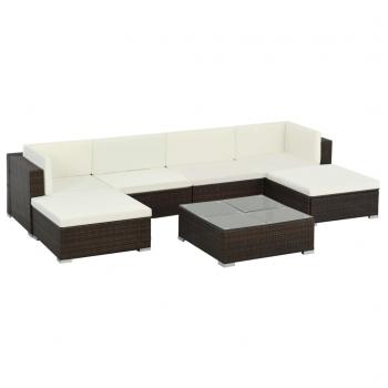 ARDEBO.de - 7-tlg. Garten-Lounge-Set mit Auflagen Poly Rattan Braun