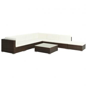 8-tlg. Garten-Lounge-Set mit Auflagen Poly Rattan Braun