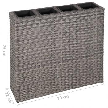 Garten-Hochbeet mit 4 Töpfen Poly Rattan Grau 