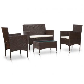 ARDEBO.de - 4-tlg. Garten-Lounge-Set mit Auflagen Poly Rattan Braun