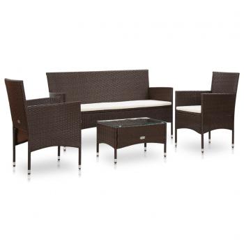 ARDEBO.de - 4-tlg. Garten-Lounge-Set mit Auflagen Poly Rattan Braun