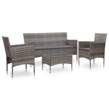 ARDEBO.de - 4-tlg. Garten-Lounge-Set mit Auflagen Poly Rattan Grau