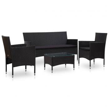 ARDEBO.de - 4-tlg. Garten-Lounge-Set mit Auflagen Poly Rattan Schwarz