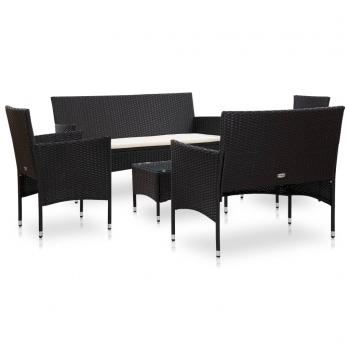 5-tlg. Garten-Lounge-Set mit Auflagen Poly Rattan Schwarz