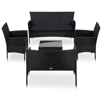 ARDEBO.de - 5-tlg. Garten-Lounge-Set mit Auflagen Poly Rattan Schwarz