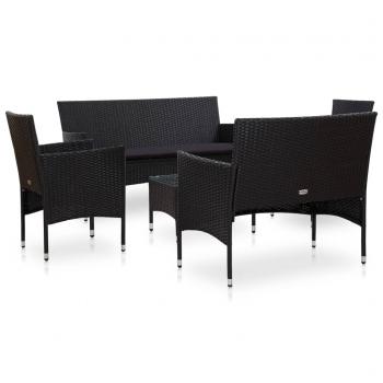 5-tlg. Garten-Lounge-Set mit Auflagen Poly Rattan Schwarz