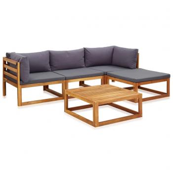 ARDEBO.de - 5-tlg. Garten-Lounge-Set mit Auflagen Massivholz Akazie