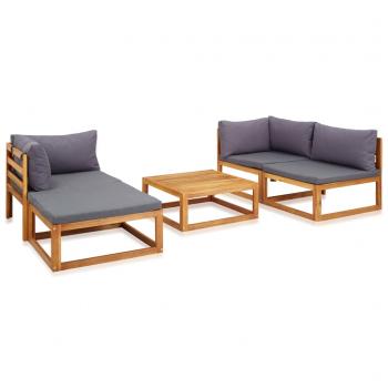 5-tlg. Garten-Lounge-Set mit Auflagen Massivholz Akazie