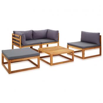 5-tlg. Garten-Lounge-Set mit Auflagen Massivholz Akazie