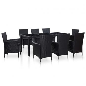 ARDEBO.de - 9-tlg. Garten-Essgruppe Poly Rattan Schwarz