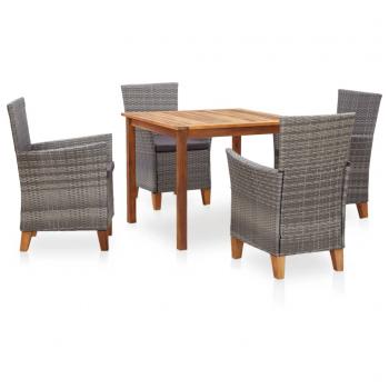 ARDEBO.de - 5-tlg. Garten-Essgruppe Poly Rattan und Massivholz Akazie Grau