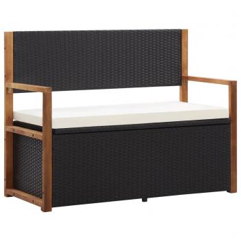 ARDEBO.de - Bank mit Stauraum 115 cm Poly Rattan Massivholz Akazie Schwarz