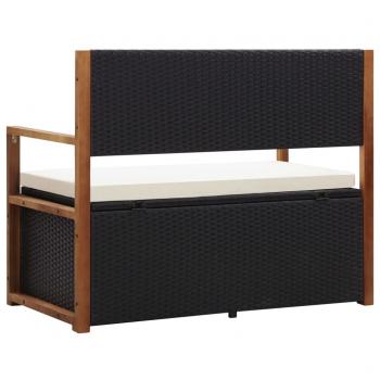 Bank mit Stauraum 115 cm Poly Rattan Massivholz Akazie Schwarz