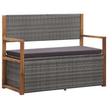 ARDEBO.de - Bank mit Stauraum 115 cm Poly Rattan Massivholz Akazie Grau