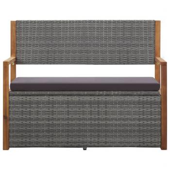 Bank mit Stauraum 115 cm Poly Rattan Massivholz Akazie Grau