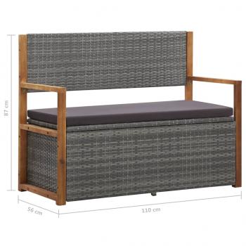 Bank mit Stauraum 115 cm Poly Rattan Massivholz Akazie Grau