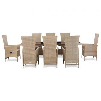 9-tlg. Garten-Essgruppe mit Auflagen Poly Rattan Beige