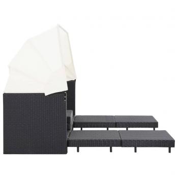 Ausziehbares 3-Sitzer-Schlafsofa mit Dach Poly Rattan Schwarz