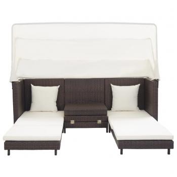 Ausziehbares 3-Sitzer-Schlafsofa mit Dach Poly Rattan Braun