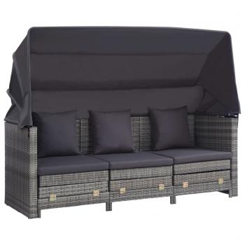 Ausziehbares 3-Sitzer-Schlafsofa mit Dach Poly Rattan Grau