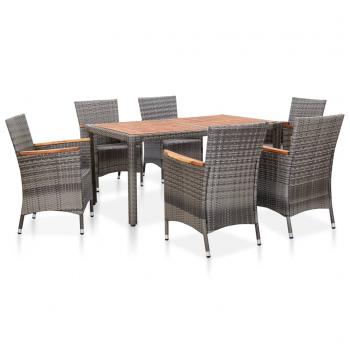 ARDEBO.de - 7-tlg. Garten-Essgruppe mit Auflagen Poly Rattan Grey