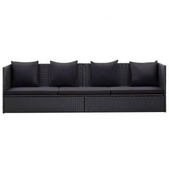 Garten-Sofabett mit Kissen Poly Rattan Schwarz