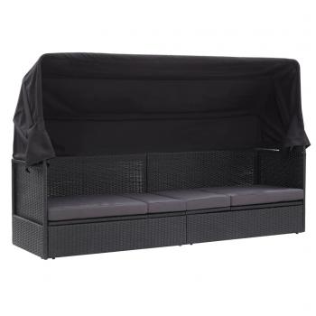 ARDEBO.de - Outdoor-Sofabett mit Dach Poly-Rattan Schwarz