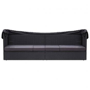 Outdoor-Sofabett mit Dach Poly-Rattan Schwarz